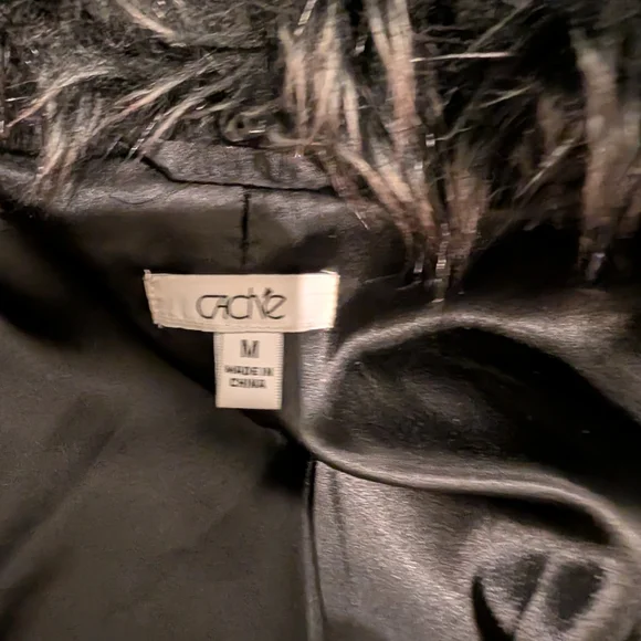 Cache Black Teddy Jacket Faux Fur Collar Y2K Cozy Glam Winter Coat - Picture 4 of 7